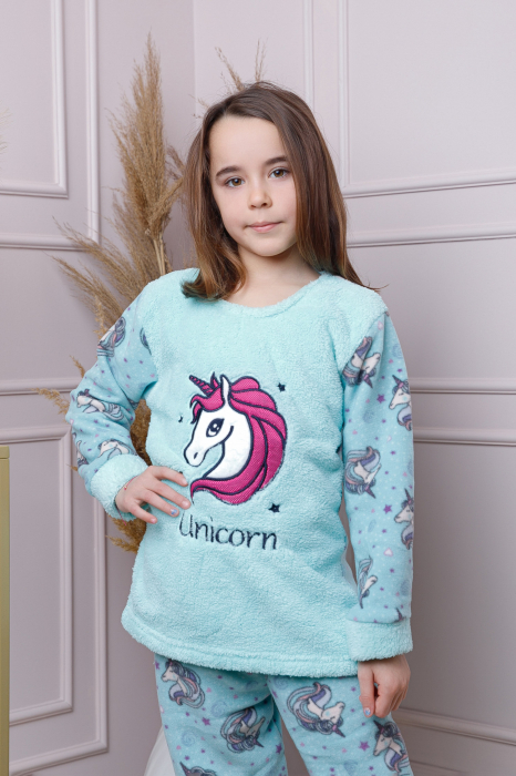 Pijama fetite Daisy din fleece bleu cu model cu unicorni [3]