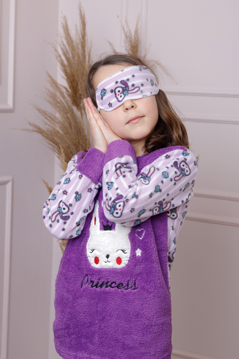Pijama fetite Daisy din fleece mov cu model cu iepurasi [2]