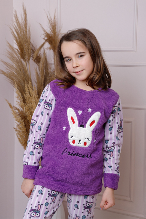 Pijama fetite Daisy din fleece mov cu model cu iepurasi [3]