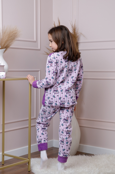 Pijama fetite Daisy din fleece mov cu model cu iepurasi [4]