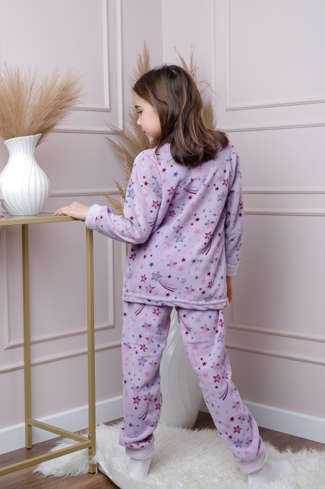 Pijama fetite Daisy din fleece mov cu model cu pisicute [4]