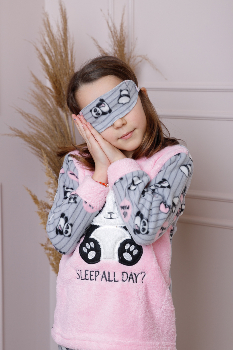 Pijama fetite Daisy din fleece roz cu model cu panda [2]