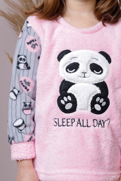 Pijama fetite Daisy din fleece roz cu model cu panda [3]