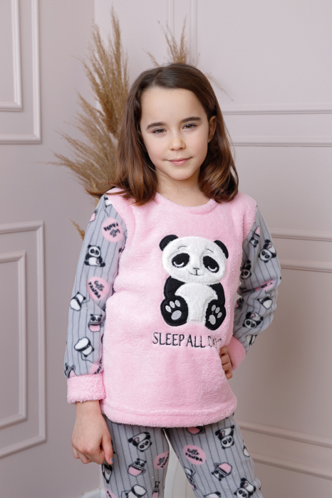 Pijama fetite Daisy din fleece roz cu model cu panda [4]