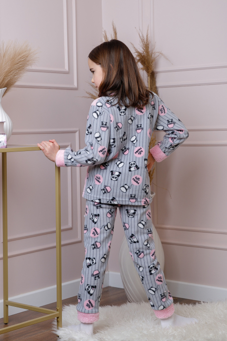 Pijama fetite Daisy din fleece roz cu model cu panda [5]