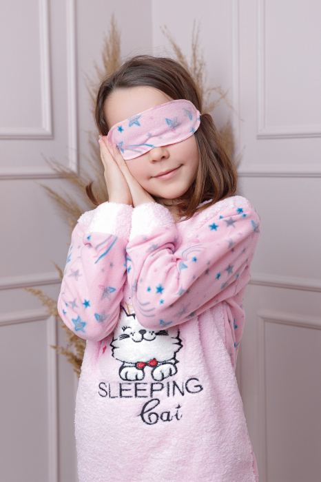 Pijama fetite Daisy din fleece roz cu model cu pisicute [2]
