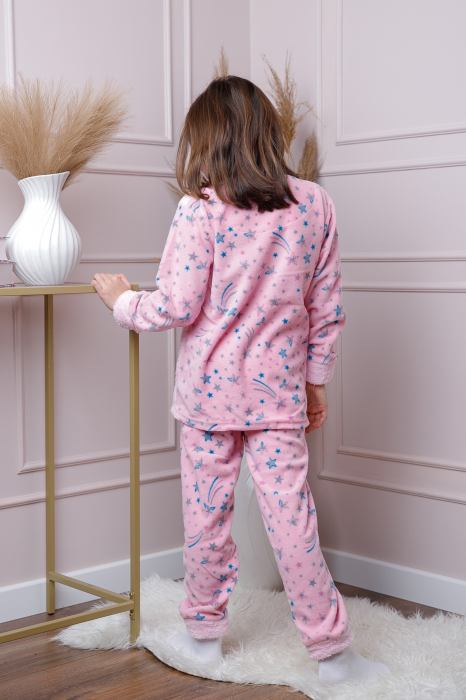 Pijama fetite Daisy din fleece roz cu model cu pisicute [4]