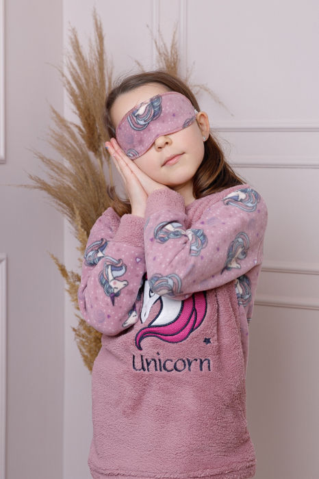 Pijama fetite Daisy din fleece roz prafuit cu model cu unicorni [2]