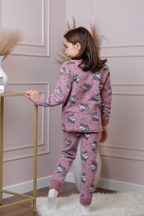 Pijama fetite Daisy din fleece roz prafuit cu model cu unicorni [4]