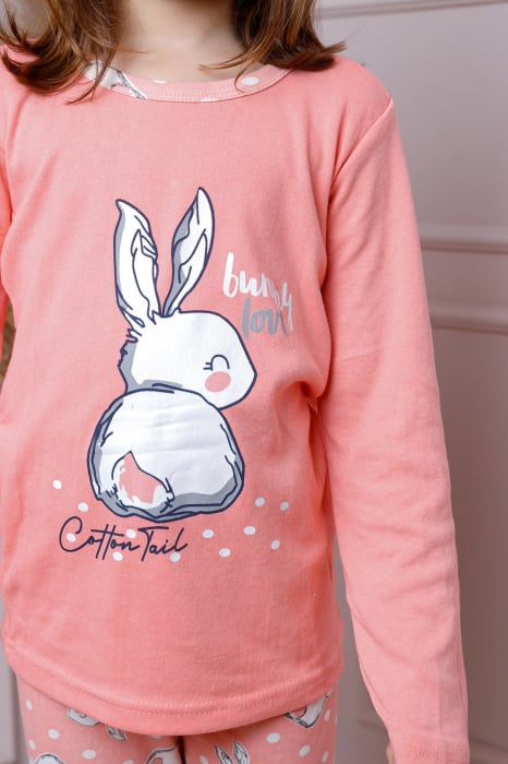 Pijama fetite Ellie din bumbac corai cu imprimeu cu iepurasi [2]