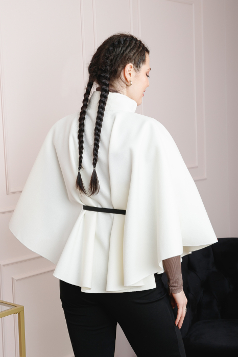 Poncho alb elegant cu curea in talie [4]