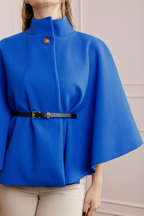 Poncho albastru elegant cu curea in talie [2]