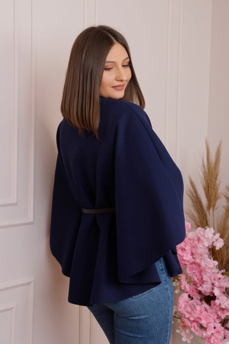 Poncho bleumarin elegant cu curea in talie [4]
