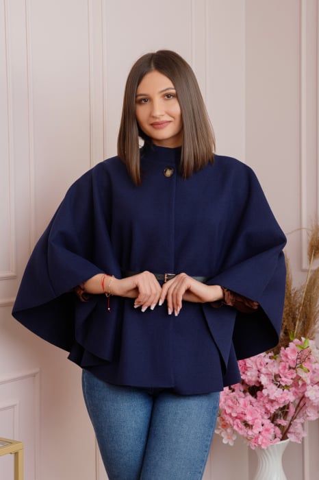 Poncho bleumarin elegant cu curea in talie [3]