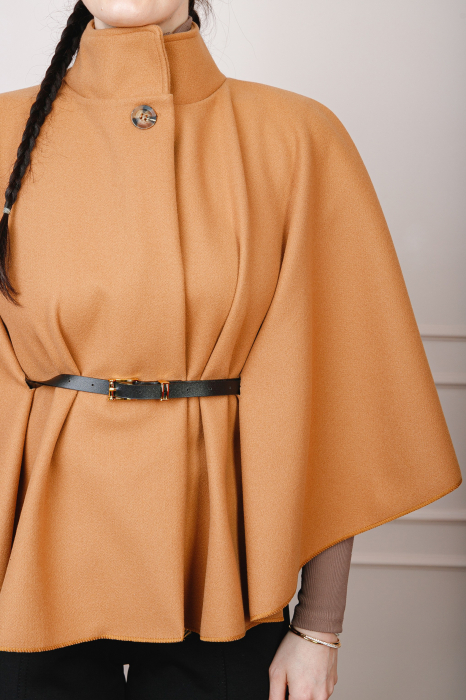 Poncho camel elegant cu curea in talie [2]