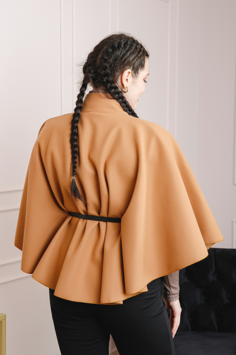 Poncho camel elegant cu curea in talie [4]