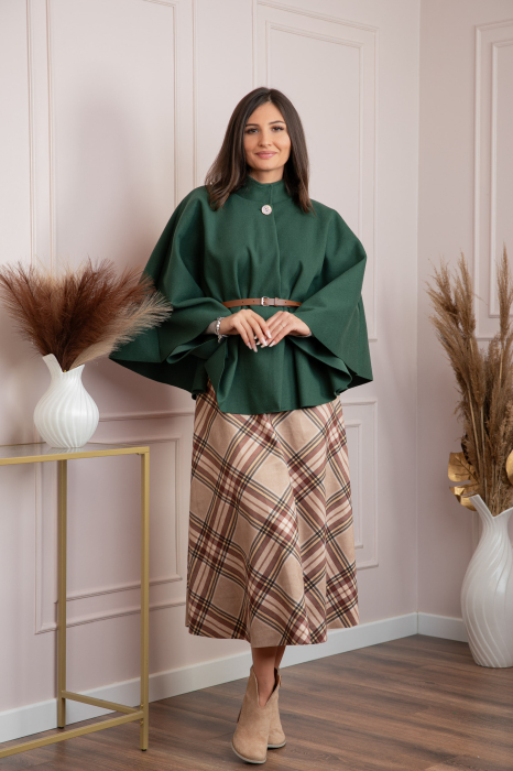 Poncho dama verde cu lana si curea in talie Kara [4]