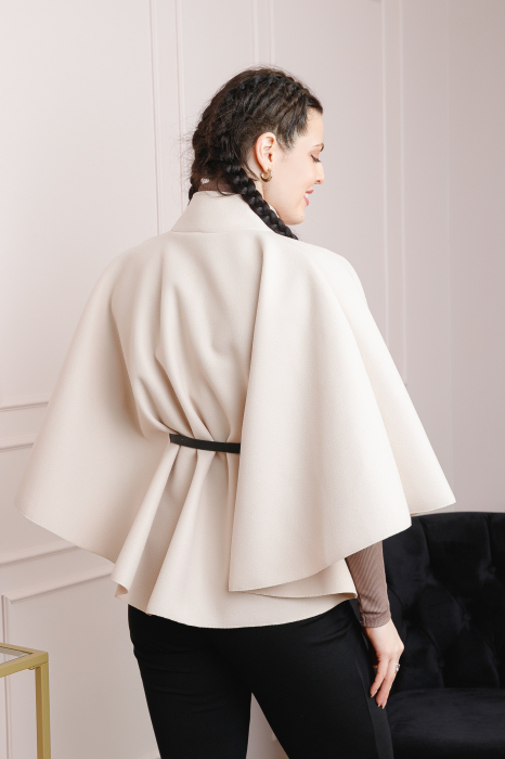 Poncho ecru elegant cu curea in talie [4]