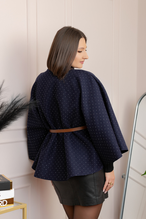 Poncho elegant bleumarin din stofa cu strasuri [3]
