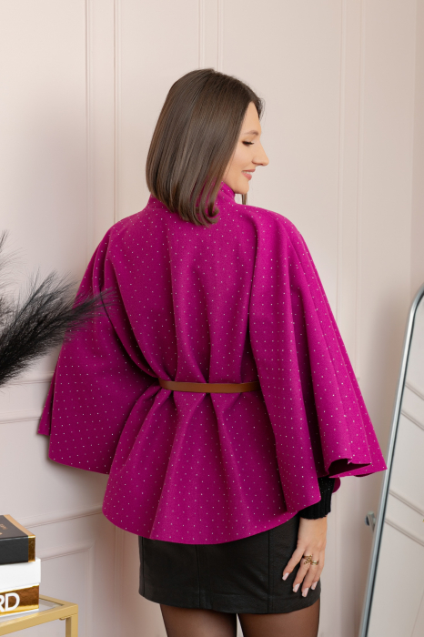 Poncho elegant fuchsia din stofa cu strasuri [3]