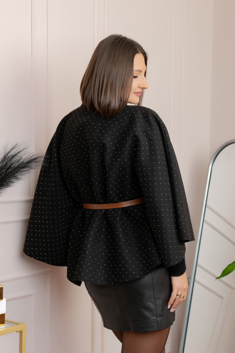 Poncho elegant negru din stofa cu strasuri [3]