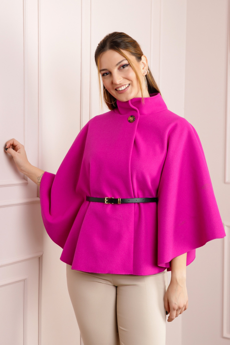 Poncho fuchsia elegant cu curea in talie [3]