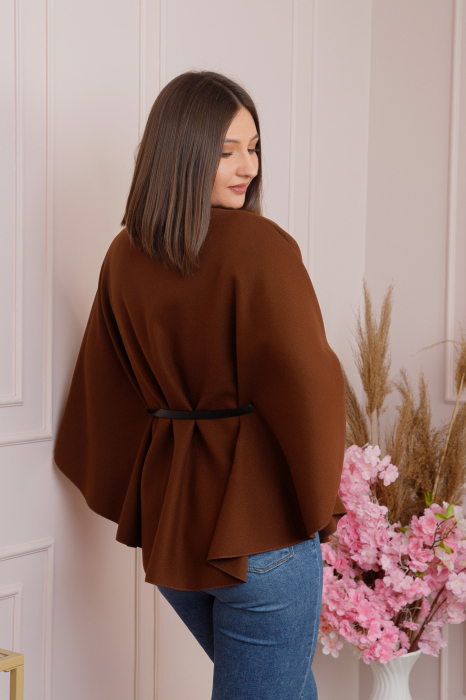 Poncho maro elegant cu curea in talie [4]