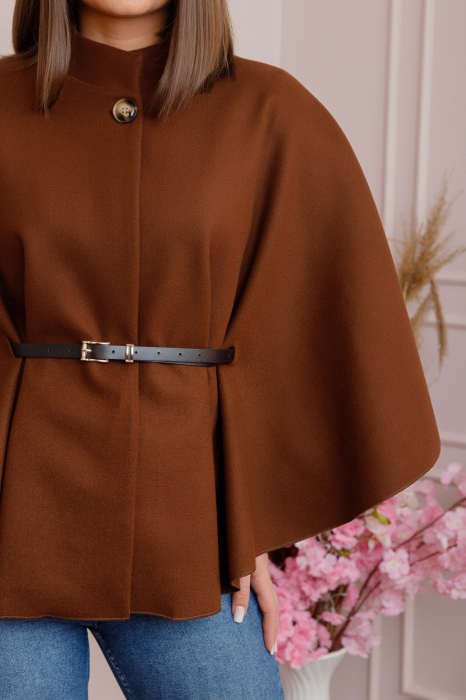 Poncho maro elegant cu curea in talie [2]