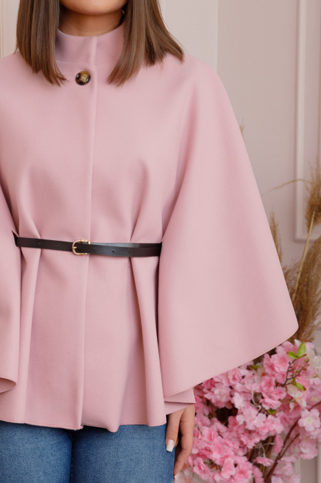 Poncho roz pudrat elegant cu curea in talie [2]