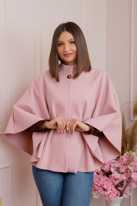 Poncho roz pudrat elegant cu curea in talie [3]