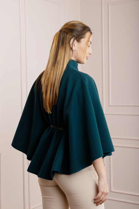 Poncho turcoaz elegant cu curea in talie [4]