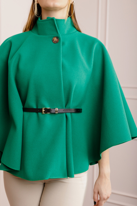 Poncho verde elegant cu curea in talie [2]