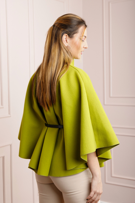 Poncho verde fistic elegant cu curea in talie [4]
