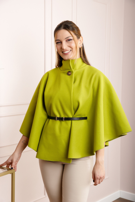Poncho verde fistic elegant cu curea in talie [3]