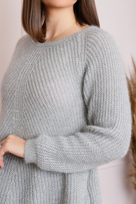 Pulover Bella pufos gri cu maneci raglan [2]