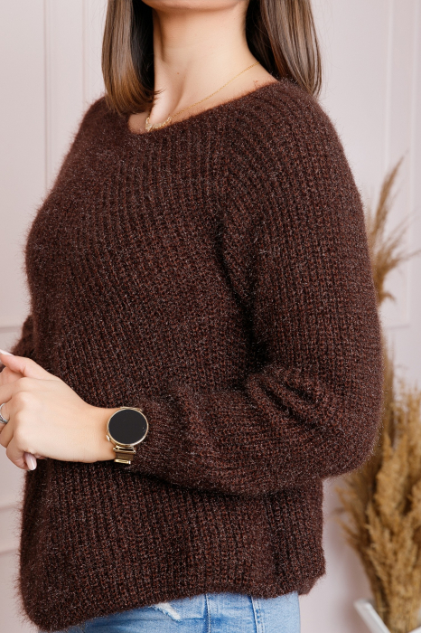 Pulover Bella pufos maro cu maneci raglan [2]