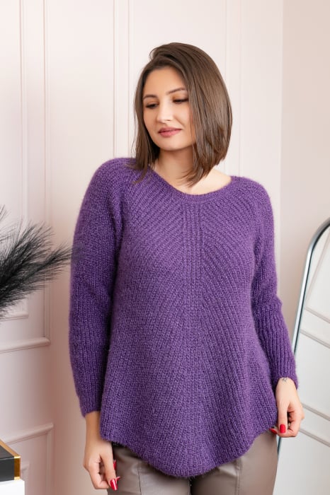 Pulover Bella pufos mov cu maneci raglan [1]