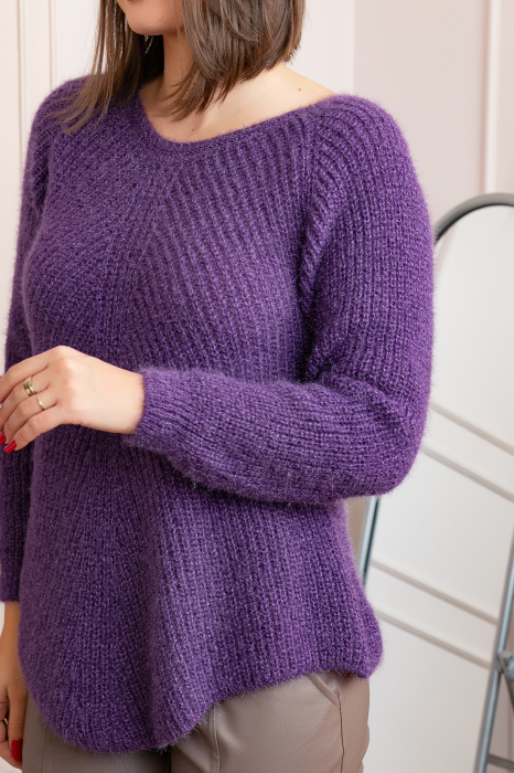 Pulover Bella pufos mov cu maneci raglan [2]