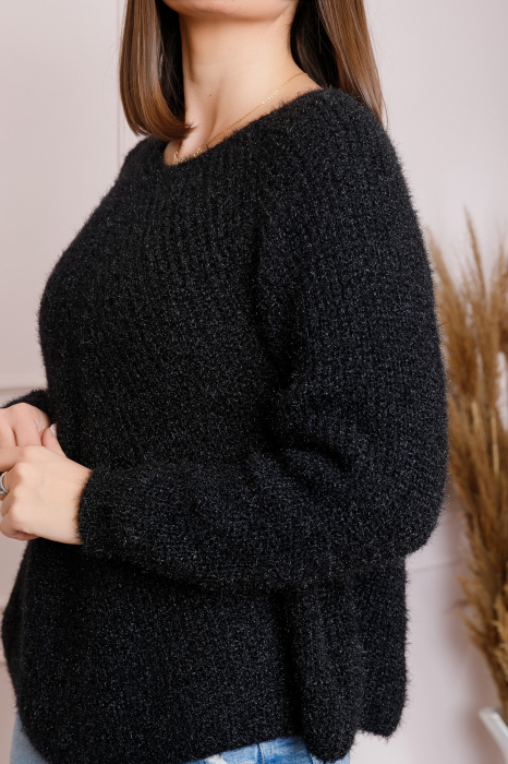 Pulover Bella pufos negru cu maneci raglan [2]
