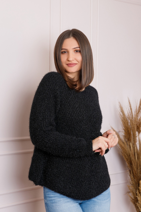 Pulover Bella pufos negru cu maneci raglan [3]