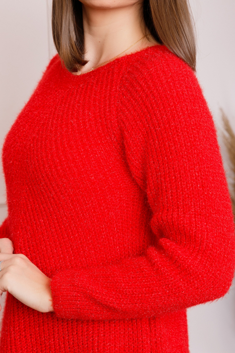 Pulover Bella pufos rosu cu maneci raglan [2]