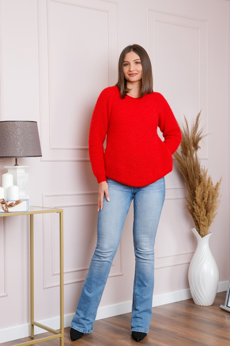 Pulover Bella pufos rosu cu maneci raglan [4]