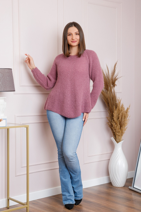 Pulover Bella pufos roz pudrat cu maneci raglan [4]