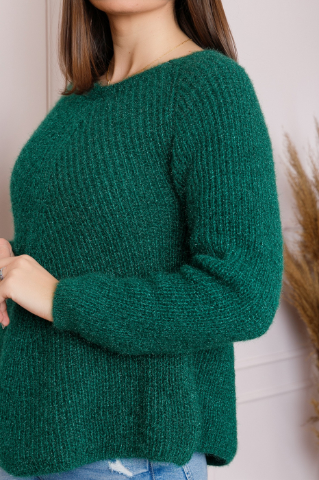 Pulover Bella pufos verde cu maneci raglan [2]