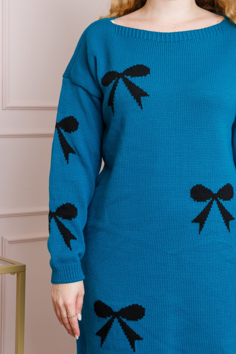 Pulover Bonnie albastru tip rochie cu fundite [2]