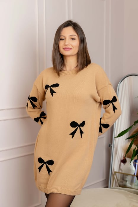 Pulover Bonnie camel tip rochie cu fundite [2]