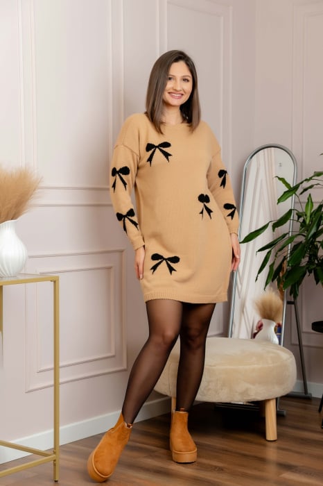 Pulover Bonnie camel tip rochie cu fundite [3]
