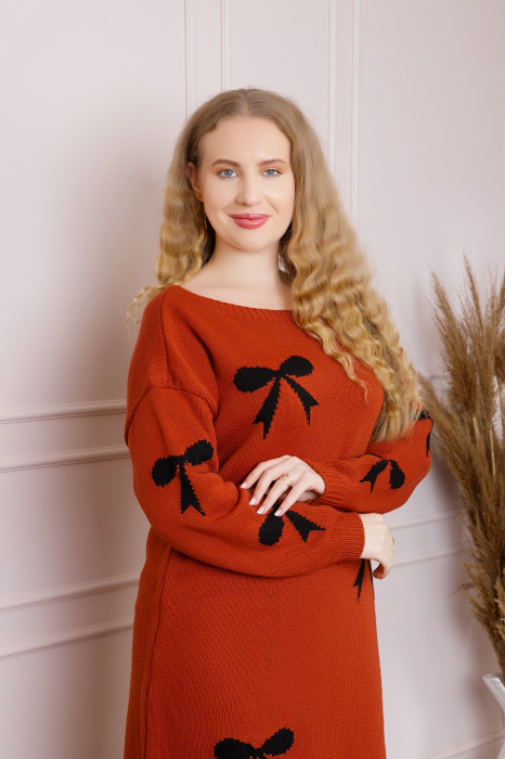 Pulover Bonnie caramiziu tip rochie cu fundite [3]