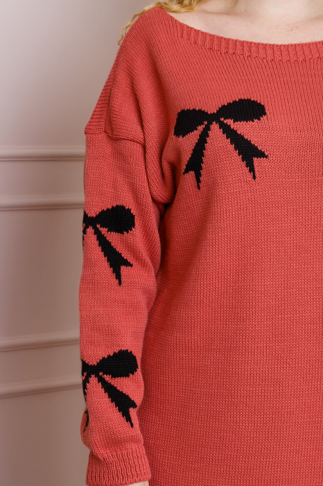 Pulover Bonnie corai tip rochie cu fundite [2]