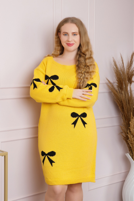Pulover Bonnie galben tip rochie cu fundite [3]